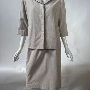 Kasper Vintage A.S.L. Petite 10P Beige & White Striped Skirt Suit Set Cotton Ble